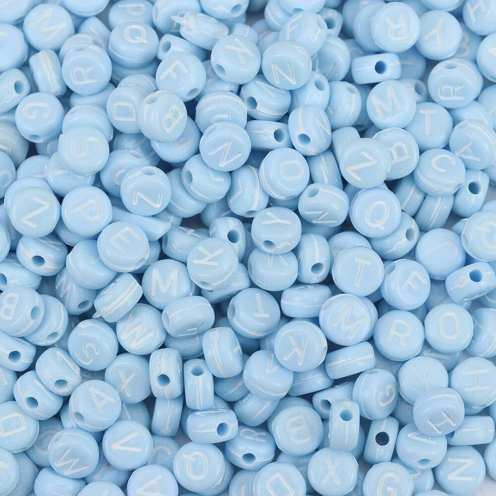 2123 1,000 Acrylic Letter Beads Blue with White Letters 7mm or 1/4 Inch